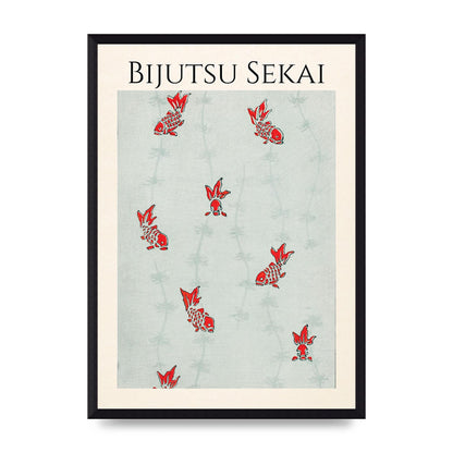 Bijutsu Sekai Seamless Gold Fish Illustration Art For The Home - A3 framed