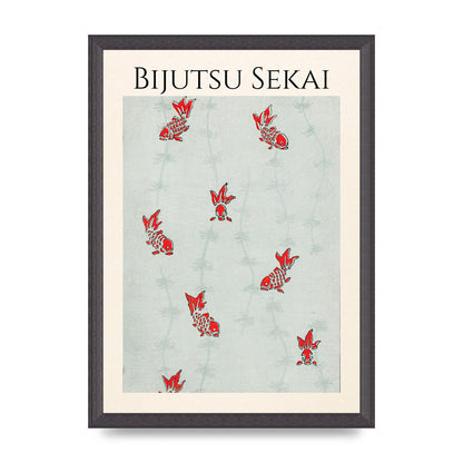 Bijutsu Sekai Seamless Gold Fish Illustration Art For The Home - A3 framed
