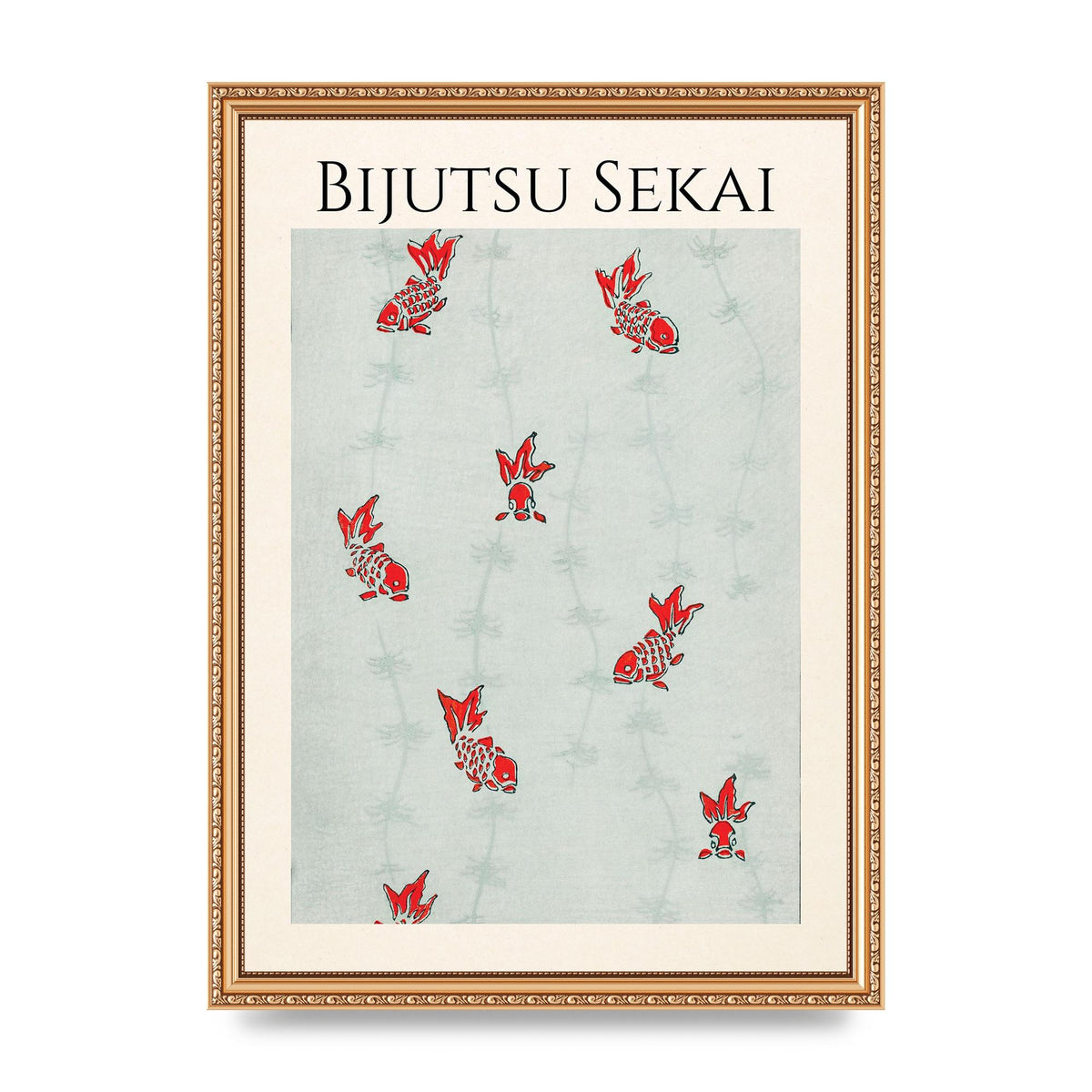 Bijutsu Sekai Seamless Gold Fish Illustration Art For The Home - A3 framed