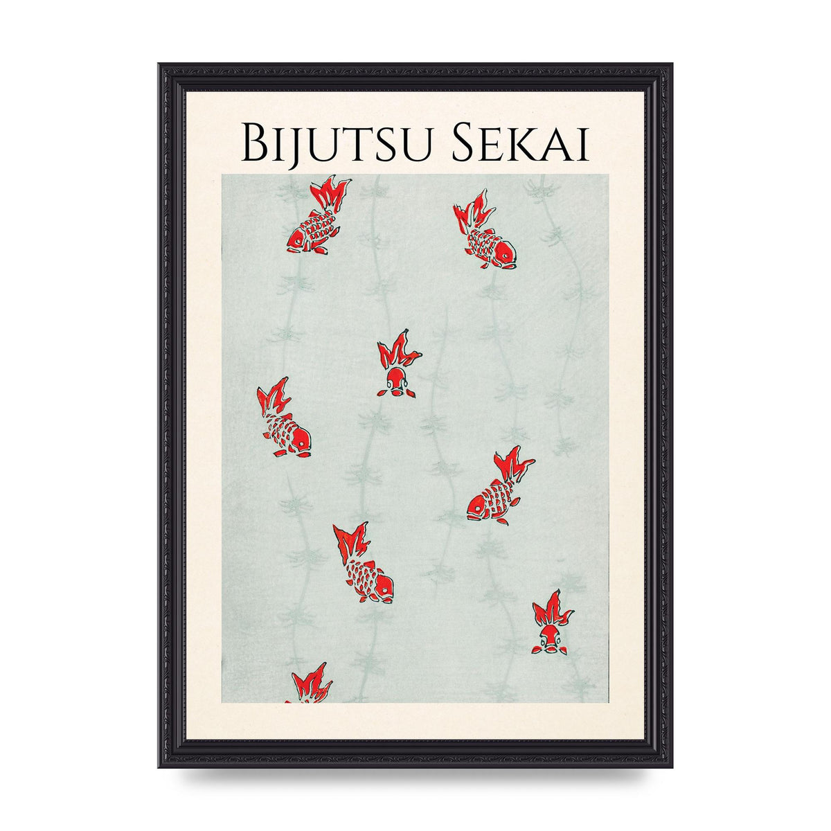 Bijutsu Sekai Seamless Gold Fish Illustration Art For The Home - A3 framed