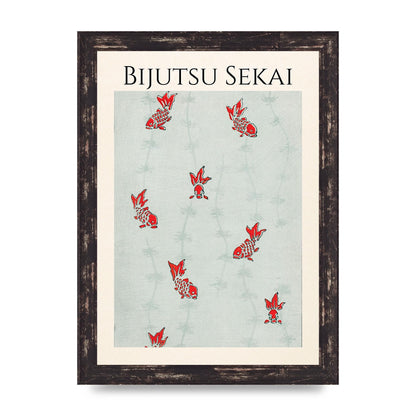 Bijutsu Sekai Seamless Gold Fish Illustration Art For The Home - A4 framed