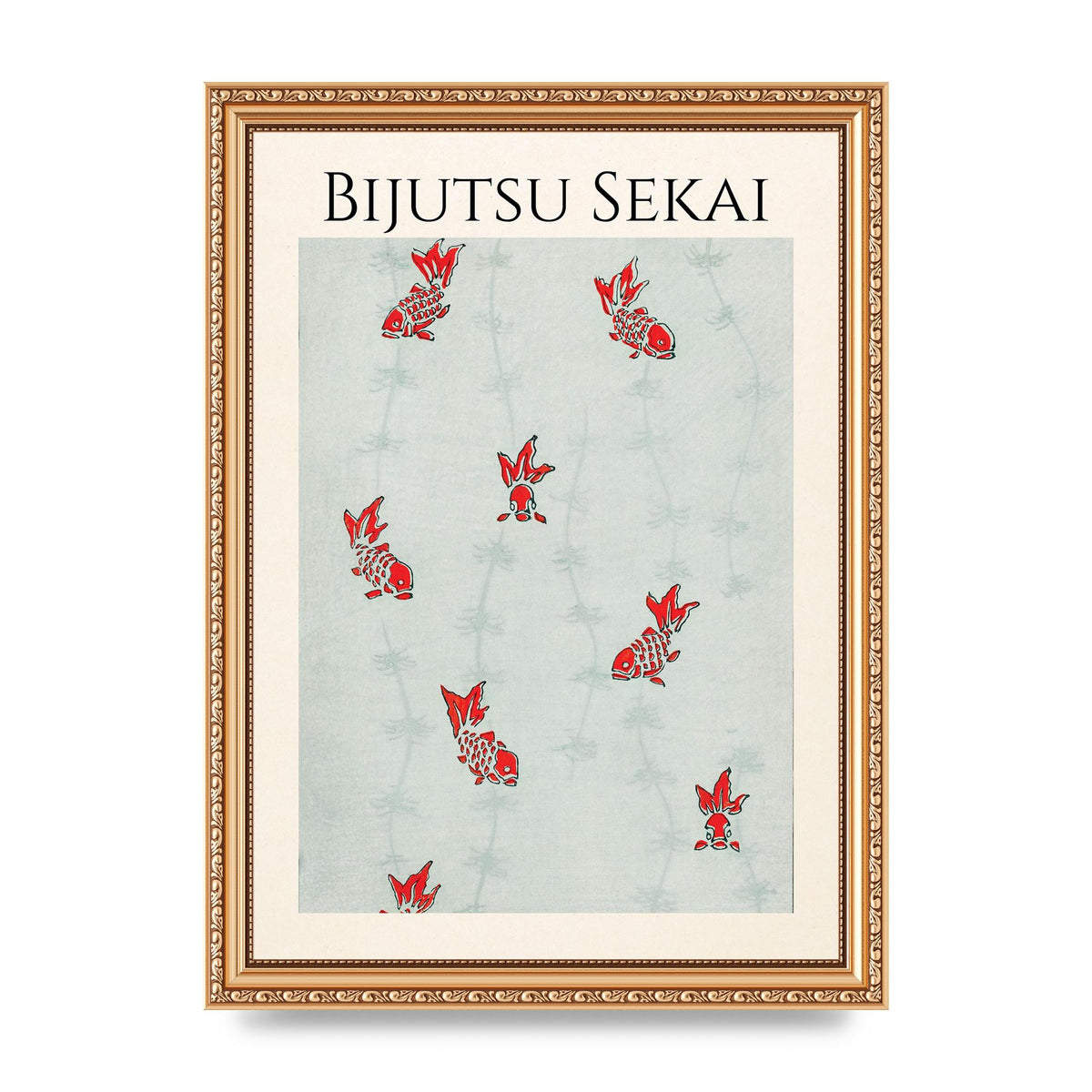 Bijutsu Sekai Seamless Gold Fish Illustration Art For The Home - A4 framed