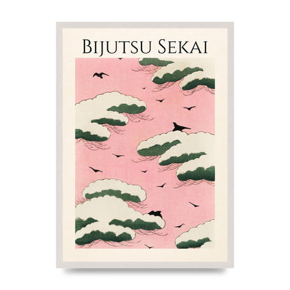 Bijutsu Sekai Pink Sky Illustration Printed Poster - A2 framed