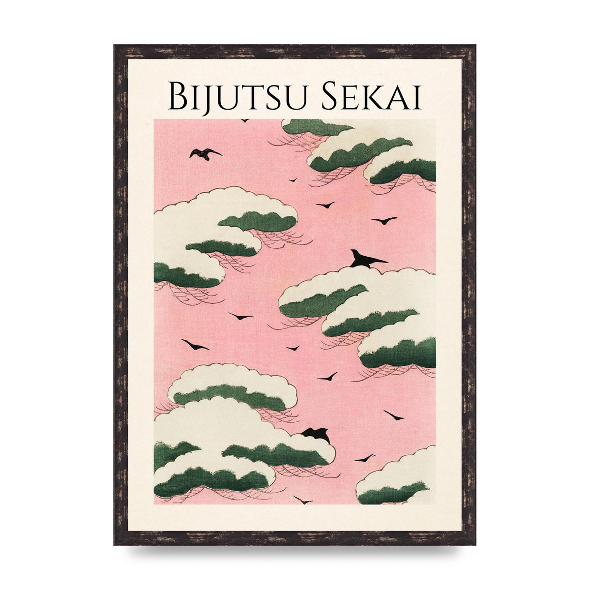 Bijutsu Sekai Pink Sky Illustration Printed Poster - A2 framed