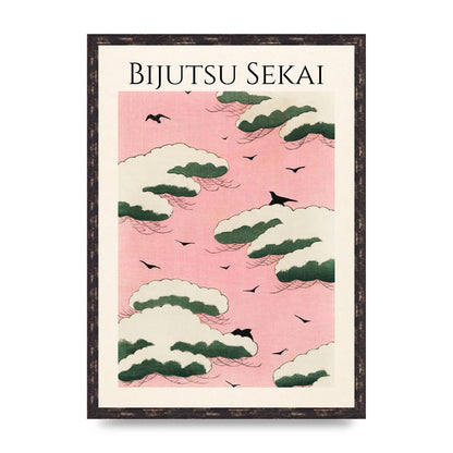 Bijutsu Sekai Pink Sky Illustration Printed Poster - A2 framed