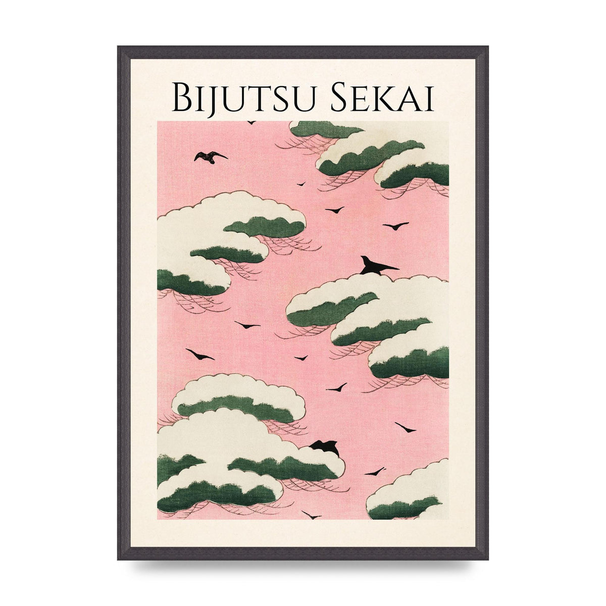 Bijutsu Sekai Pink Sky Illustration Printed Poster - A2 framed