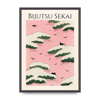Bijutsu Sekai Pink Sky Illustration Printed Poster - A2 framed