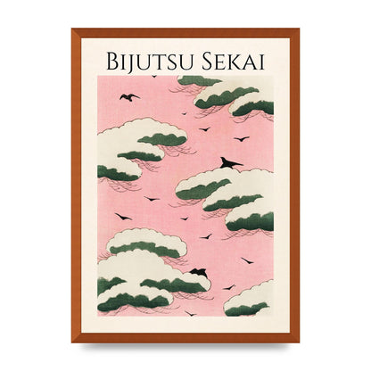 Bijutsu Sekai Pink Sky Illustration Printed Poster - A2 framed