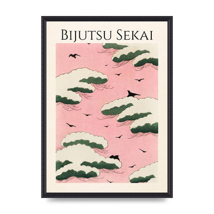 Bijutsu Sekai Pink Sky Illustration Printed Poster - A2 framed