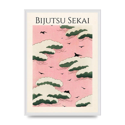 Bijutsu Sekai Pink Sky Illustration Printed Poster - A2 framed