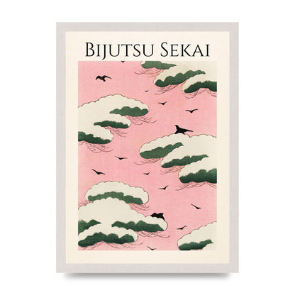Bijutsu Sekai Pink Sky Illustration Printed Poster - A3 framed