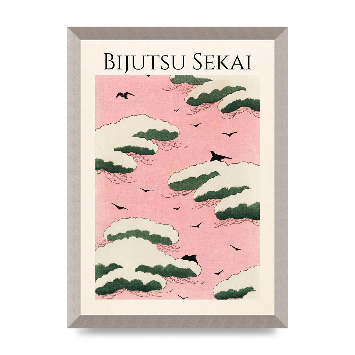 Bijutsu Sekai Pink Sky Illustration Printed Poster - A3 framed