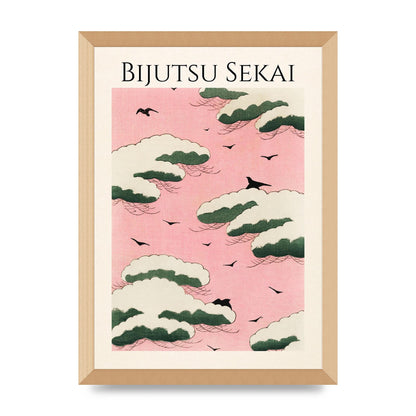 Bijutsu Sekai Pink Sky Illustration Printed Poster - A3 framed