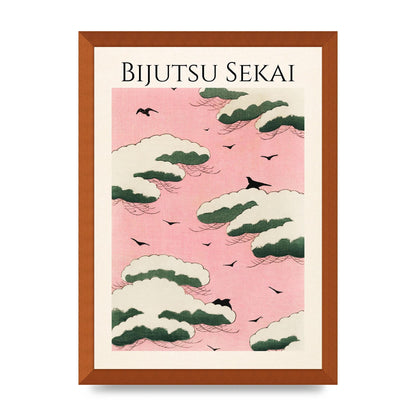 Bijutsu Sekai Pink Sky Illustration Printed Poster - A3 framed