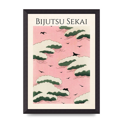 Bijutsu Sekai Pink Sky Illustration Printed Poster - A3 framed