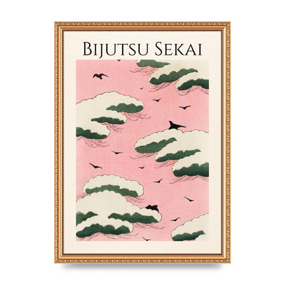 Bijutsu Sekai Pink Sky Illustration Printed Poster - A3 framed