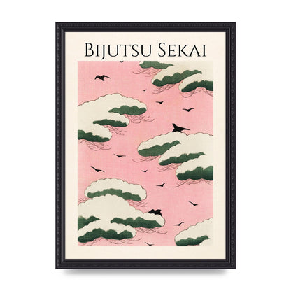 Bijutsu Sekai Pink Sky Illustration Printed Poster - A3 framed