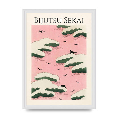 Bijutsu Sekai Pink Sky Illustration Printed Poster - A3 framed