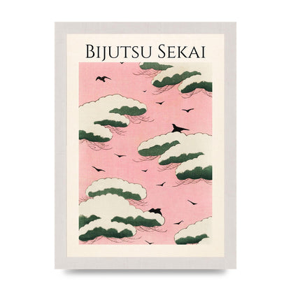 Bijutsu Sekai Pink Sky Illustration Printed Poster - A4 framed