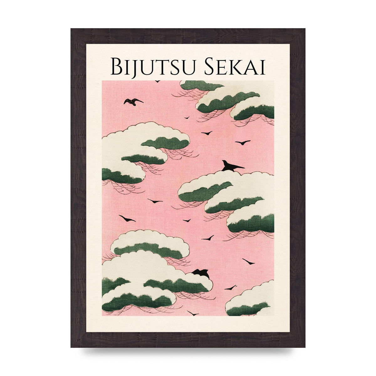 Bijutsu Sekai Pink Sky Illustration Printed Poster - A4 framed