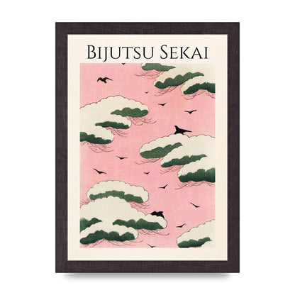 Bijutsu Sekai Pink Sky Illustration Printed Poster - A4 framed
