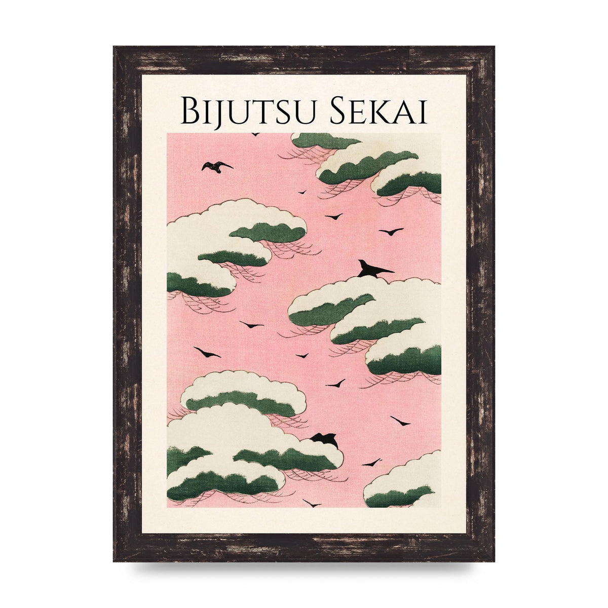 Bijutsu Sekai Pink Sky Illustration Printed Poster - A4 framed