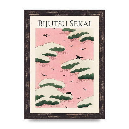 Bijutsu Sekai Pink Sky Illustration Printed Poster - A4 framed