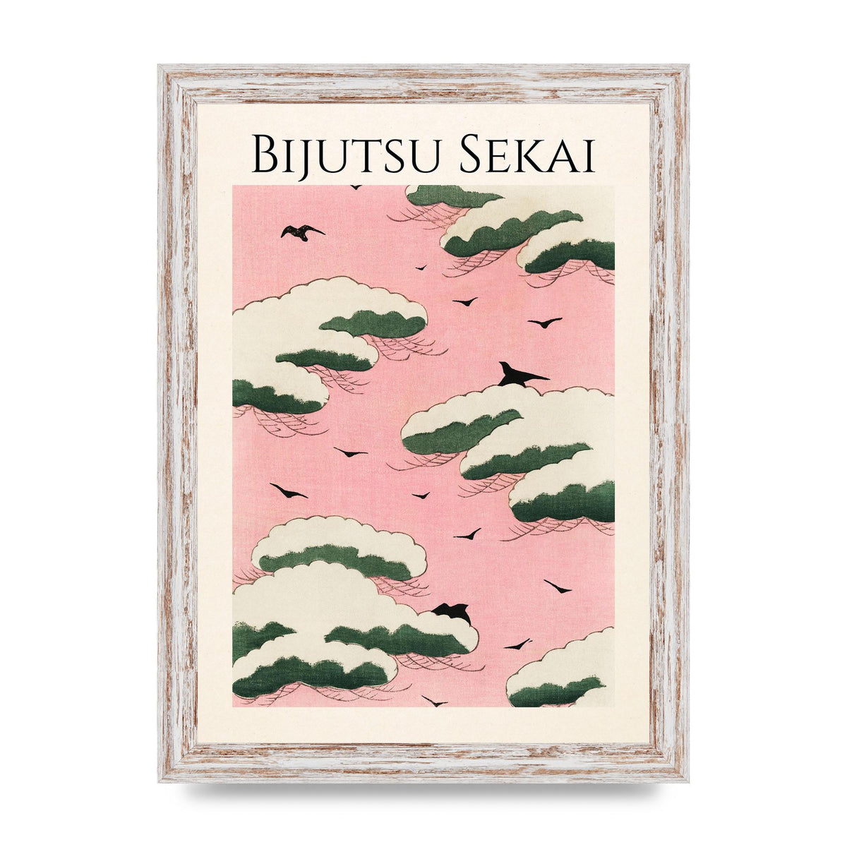 Bijutsu Sekai Pink Sky Illustration Printed Poster - A4 framed