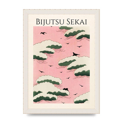 Bijutsu Sekai Pink Sky Illustration Printed Poster - A4 framed