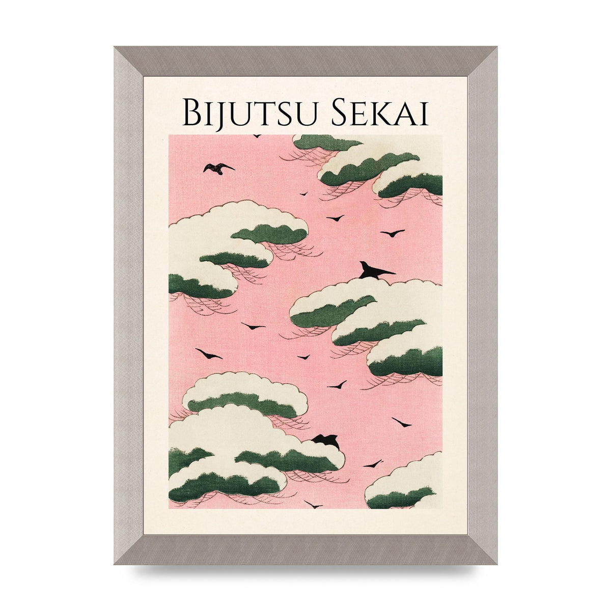 Bijutsu Sekai Pink Sky Illustration Printed Poster - A4 framed