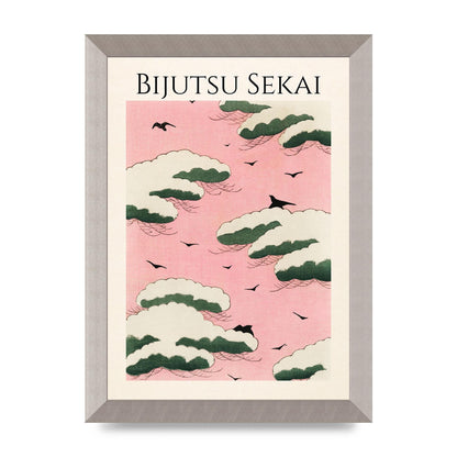 Bijutsu Sekai Pink Sky Illustration Printed Poster - A4 framed