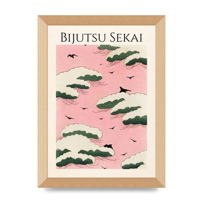 Bijutsu Sekai Pink Sky Illustration Printed Poster - A4 framed