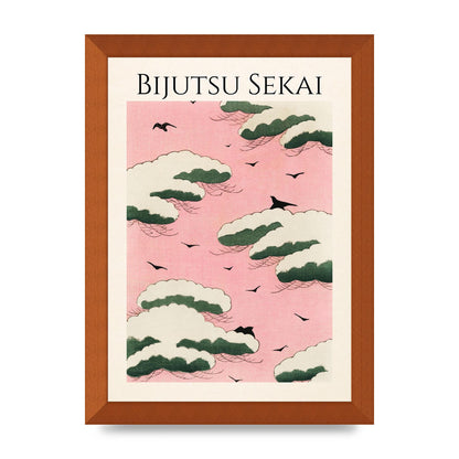 Bijutsu Sekai Pink Sky Illustration Printed Poster - A4 framed