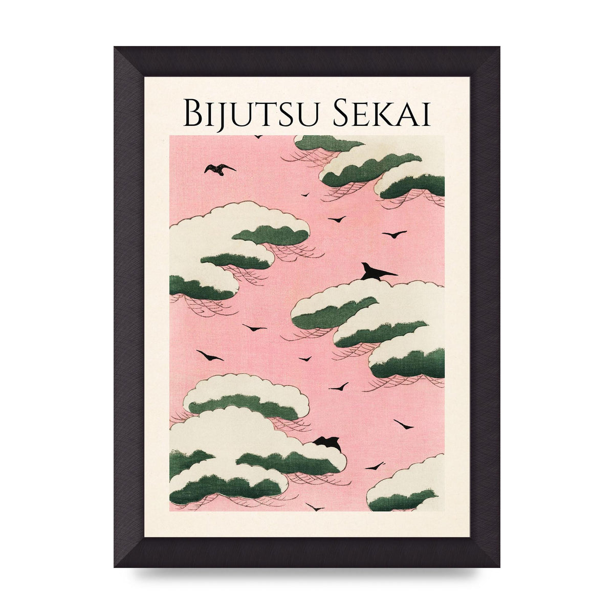 Bijutsu Sekai Pink Sky Illustration Printed Poster - A4 framed