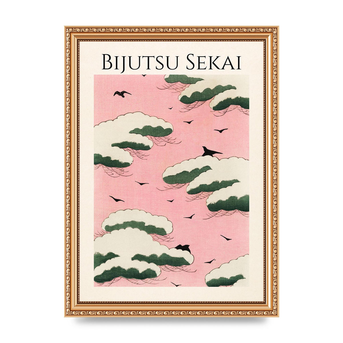 Bijutsu Sekai Pink Sky Illustration Printed Poster - A4 framed
