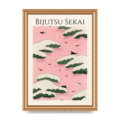 Bijutsu Sekai Pink Sky Illustration Printed Poster - A4 framed