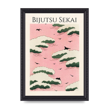Bijutsu Sekai Pink Sky Illustration Printed Poster - A4 framed