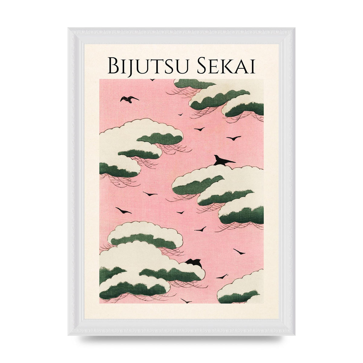 Bijutsu Sekai Pink Sky Illustration Printed Poster - A4 framed