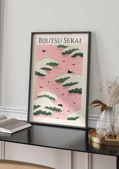 Bijutsu Sekai Pink Sky Illustration Printed Poster - living room 4