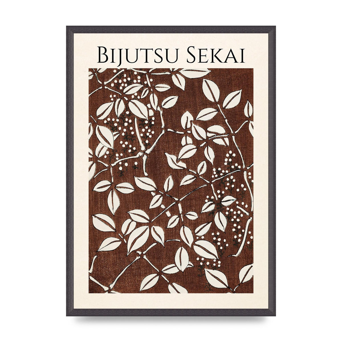 Bijutsu Sekai Leaf Pattern Illustration Art For The Home - A2 framed