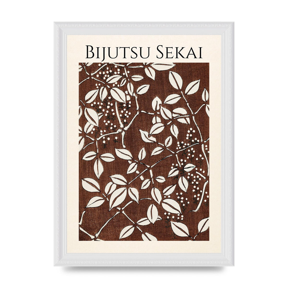 Bijutsu Sekai Leaf Pattern Illustration Art For The Home - A4 framed