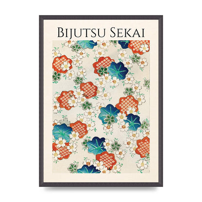 Bijutsu Sekai Floral Pattern Illustration Wall Art - A2 framed