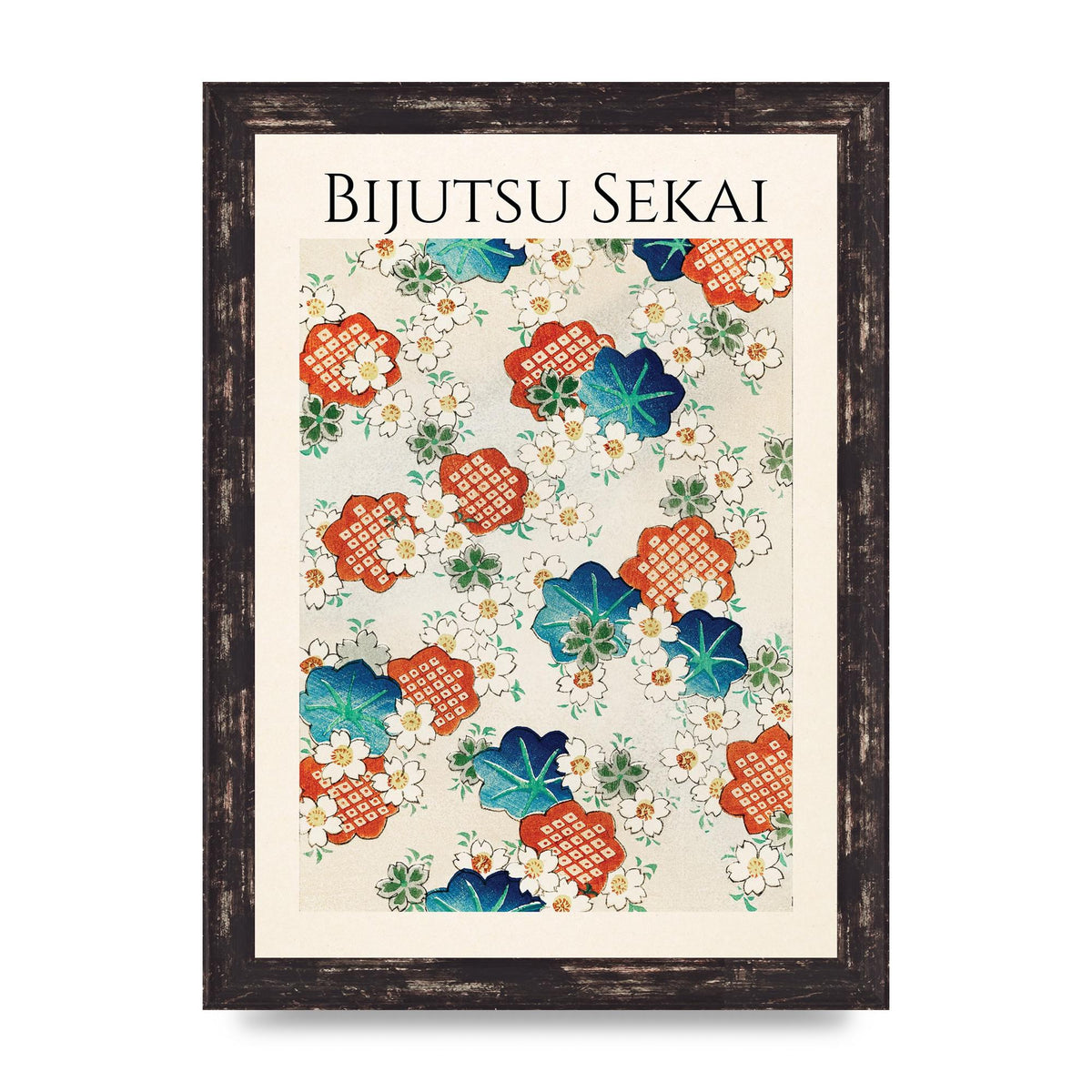 Bijutsu Sekai Floral Pattern Illustration Wall Art - A4 framed