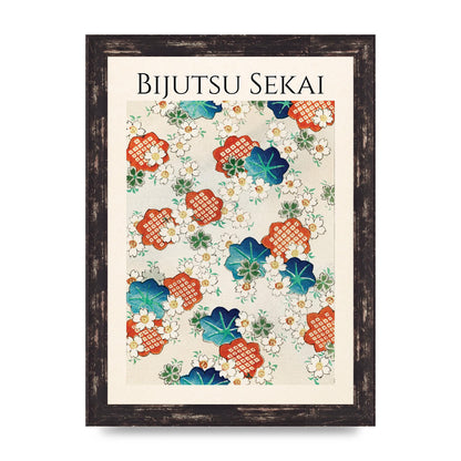 Bijutsu Sekai Floral Pattern Illustration Wall Art - A4 framed