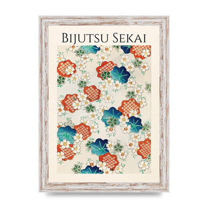 Bijutsu Sekai Floral Pattern Illustration Wall Art - A4 framed