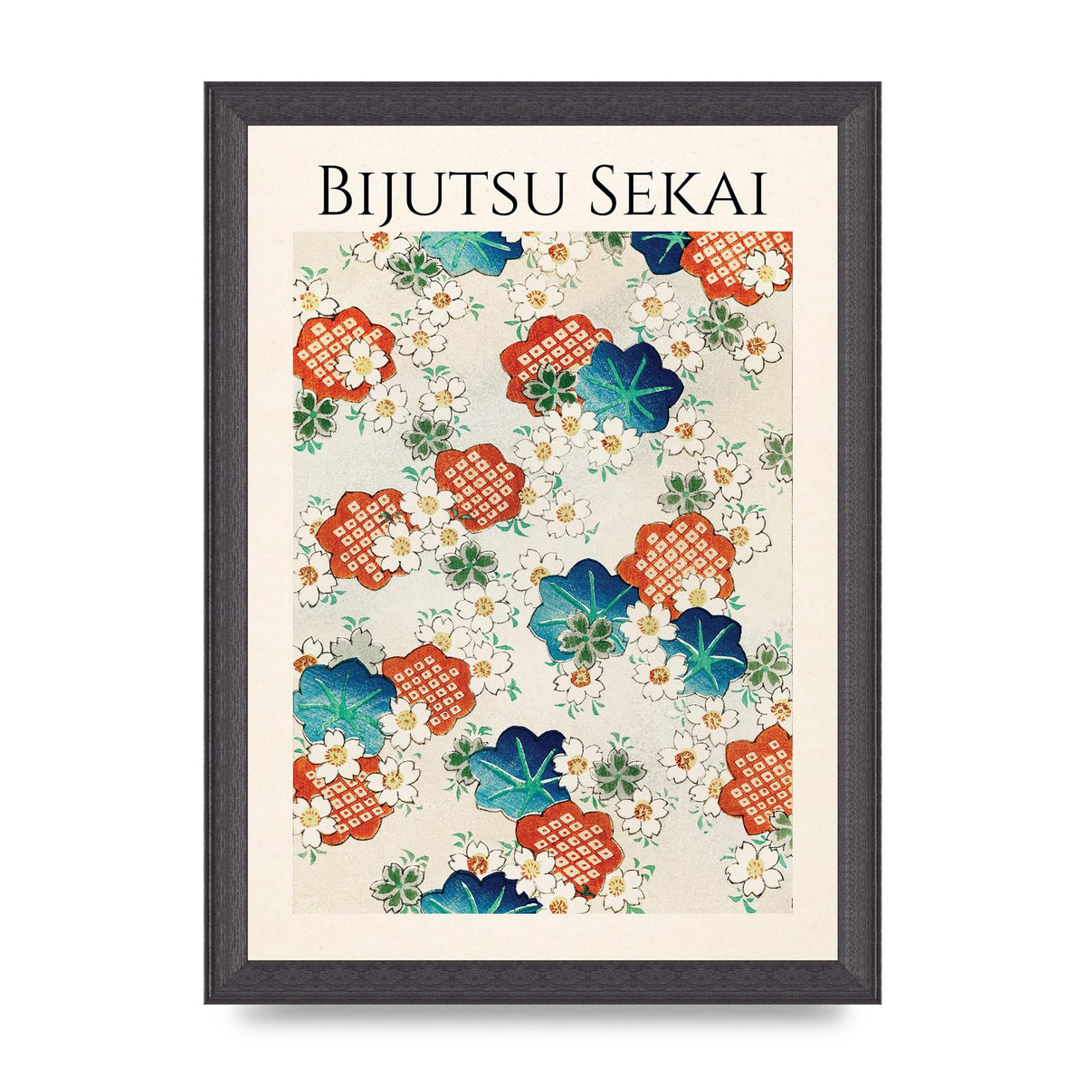 Bijutsu Sekai Floral Pattern Illustration Wall Art - A4 framed