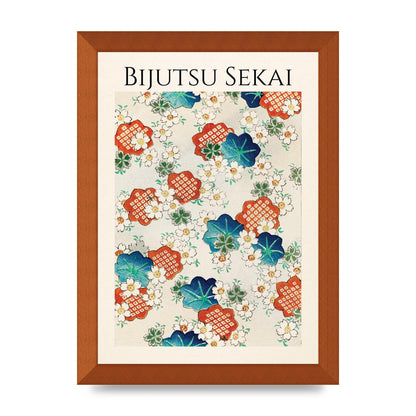 Bijutsu Sekai Floral Pattern Illustration Wall Art - A4 framed