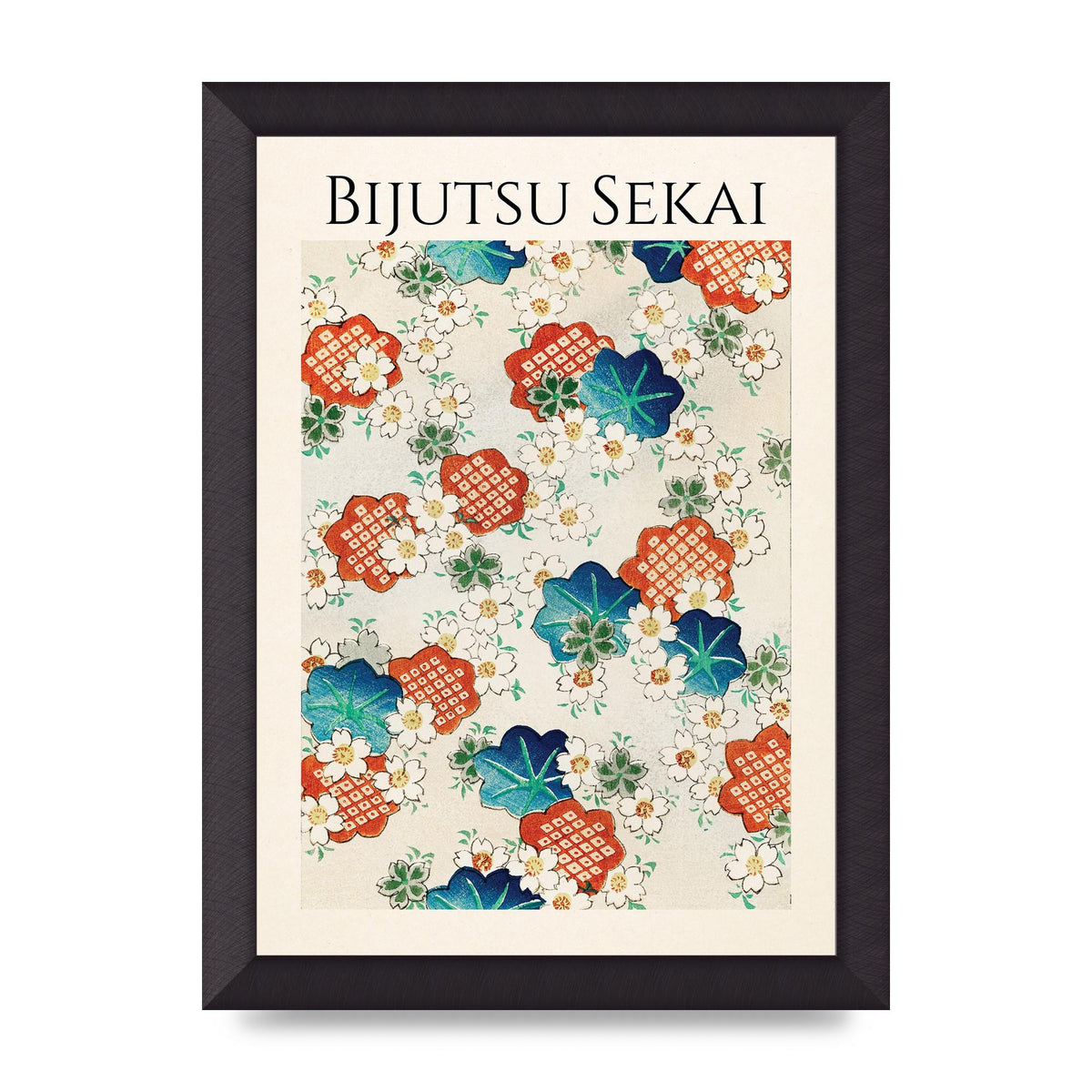 Bijutsu Sekai Floral Pattern Illustration Wall Art - A4 framed