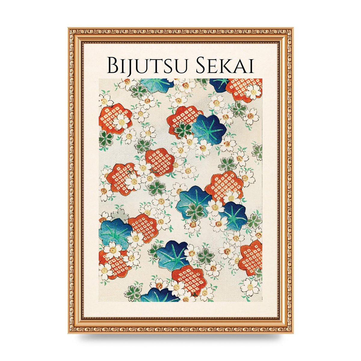 Bijutsu Sekai Floral Pattern Illustration Wall Art - A4 framed
