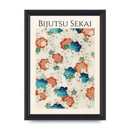 Bijutsu Sekai Floral Pattern Illustration Wall Art - A4 framed